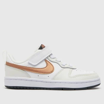 Nike White & Gold Court Borough Low 2 Girls Junior Trainers