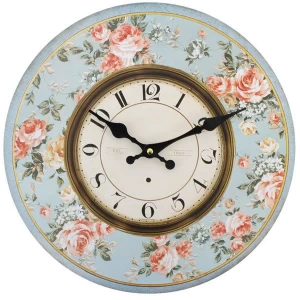 Shabby Chic Pink Roses with Blue Background Wall Clock