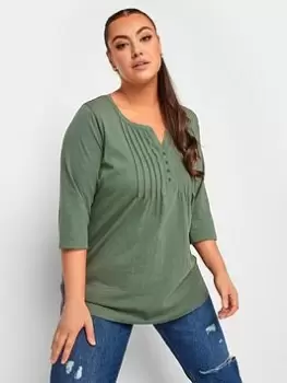 Yours Pintuck Henley Khaki Marl, Green, Size 20, Women