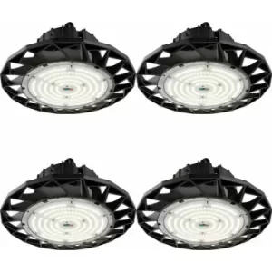 4 pack High Bay Emergency Pendant Light 100W Daylight White LED - Matt Black