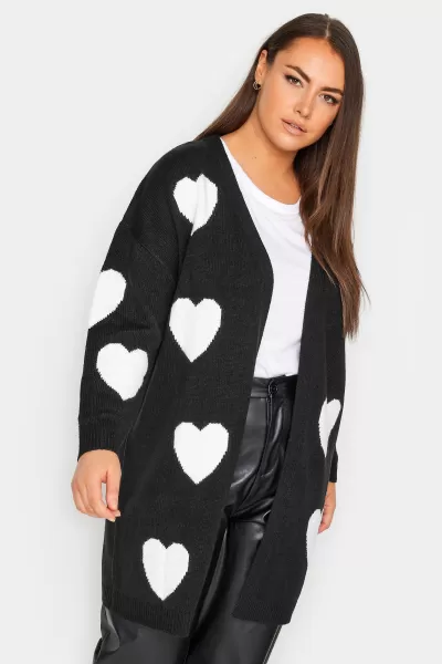 Yours Heart Cardigan Mono, Black, Size 22-24, Women