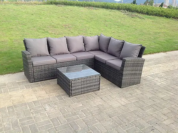 Fimous 6 Seater Outdoor Dark Grey Rattan Lounge Complete Sofa Set with Square Coffee Table