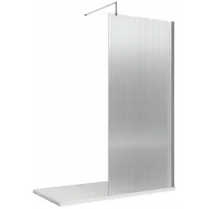 Hudson Reed Fluted Polished Chrome Profile Wet Room Screen with Support Bar 900mm Wide - 8mm Glass