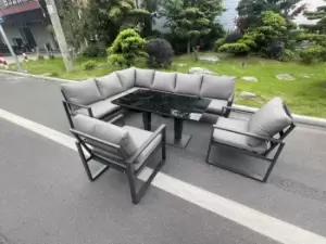 Fimous 8 Seater Outdoor Dark Grey Aluminum Lounge Complete Sofa Set with Black Tempered Glass