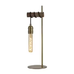 Luminosa Lighting - Luminosa Table Lamp, 1 x E27, Medium Oak, Antique Brass