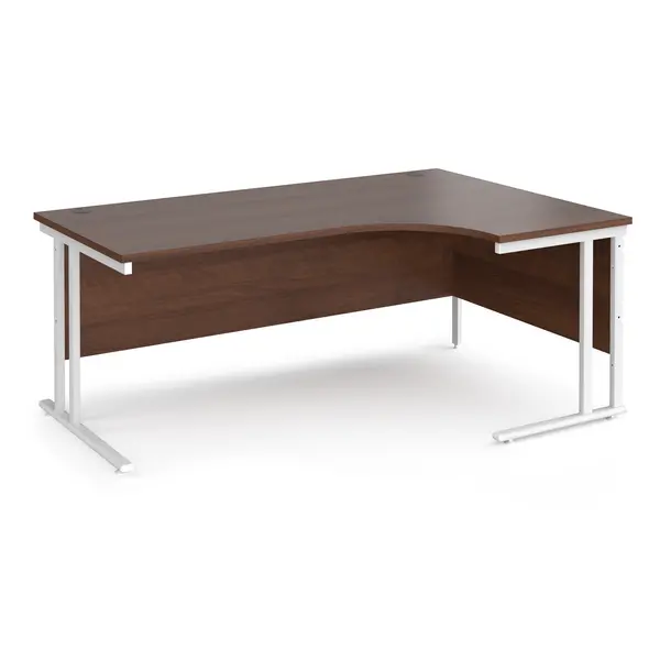 Maestro 25 Right Hand Ergonomic Desk with White Cantilever Frame and Walnut Top - 1800mm Wide