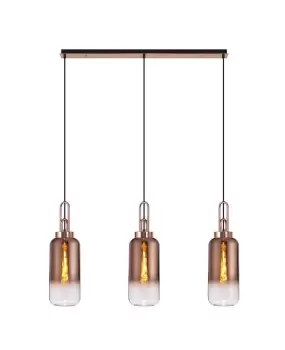 Linear 3 Light Pendant E27 With 16cm Cylinder Glass, Copper, Clear Copper, Matt Black