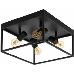 Flush Ceiling Light Colour Black Open Metal Frame Box & Holders Bulb E27 4x40W