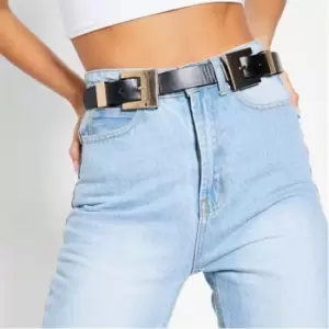 I Saw It First Faux Leather Double Buckle Belt - Black