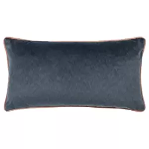 Torto Rectangular Opulent Velvet Cushion Blue/Blush, Blue/Blush / 30 x 60cm / Polyester Filled