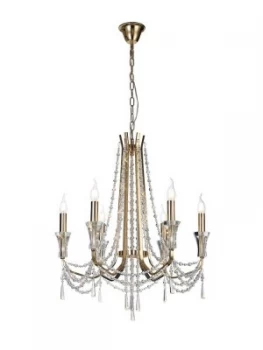 Ceiling Chandelier Pendant 6 Light E14 French Gold, Crystal