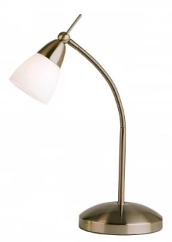 Table Lamp Antique Brass, White Glass, G9