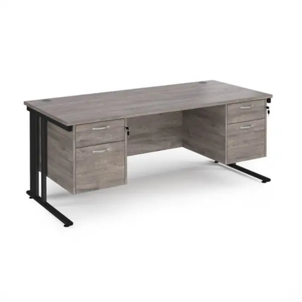 Maestro 25 straight desk 1800mm x 800mm with two x 2 drawer pedestals - Black cable managed leg frame, grey oak top