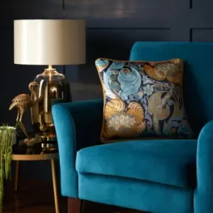 Down the Dilly Velvet Piped Edge Filled Cushion, Ochre/Blue, 43 x 43cm - Laurence Llewelyn Bowen