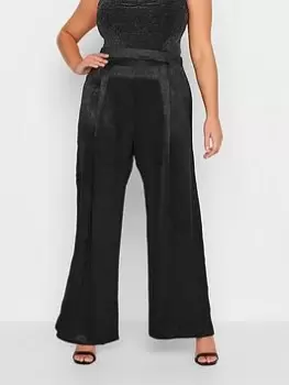 Yours Satin Wide Leg Trouser Black, Size 14, Women