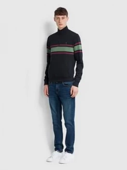 Farah Half Zip Stripe Detail Sweat - Navy Size M Men