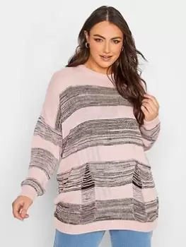 Yours Distressed Stripe Jumper, Pink, Size 22-24, Women