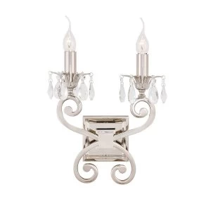 2 Light Indoor Twin Candle Wall Light Polished Nickel Plate, E14