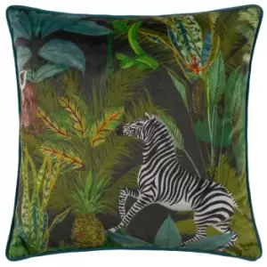 Aranya Piped Velvet Cushion Jungle, Jungle / 43 x 43cm / Polyester Filled