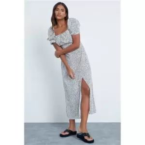 I Saw It First White Polka Dot Short Puff Sleeve Midi Dress - White