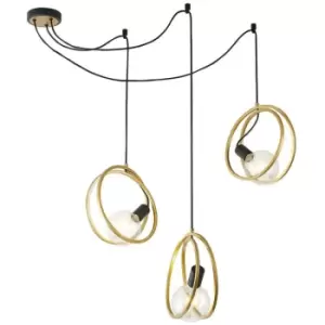 Luminosa Wales Double Ring Multi Ceiling Pendant, 3 Light E27, Matt Black, Painted Gold