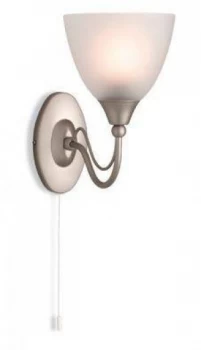 1 Light Switched Single Wall Light Satin Steel, Opal Glass Shade, E14