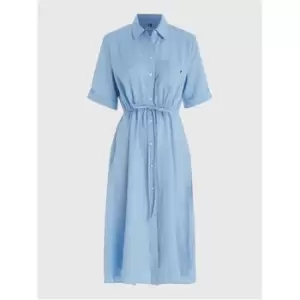 Tommy Hilfiger Crv Linen Midi Dress Ss - Blue