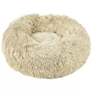 Bunty Round Fluffy Pet Dog Puppy Cat Bed Warm Comfy Nest Doughnut Donut Calming Pad - Cream - Small