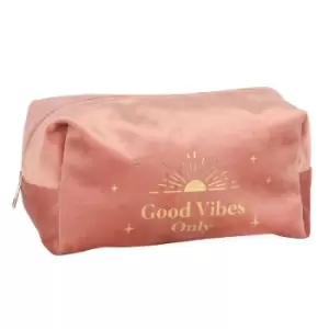 Something Different Good Vibes Only Velvet Toiletry Bag (11cm x 10cm x 20cm) (Pink)