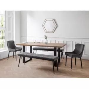 Julian Bowen Set Of Berwick Dining Table 2 Luxe Low Bench Grey & 2 Luxe Chairs Grey