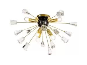 Semi Flush Ceiling Sputnik, 6 Light E14, Brushed Gold & Gloss Black, Crystal