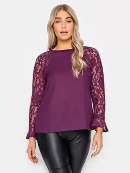 M&Co Lace Flute Sleeve Blouse, Purple, Size 12, Women