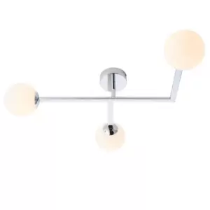 Polished Chrome Semi Flush Bathroom Ceiling Light & Opal Glass Shade - 3 Bulb