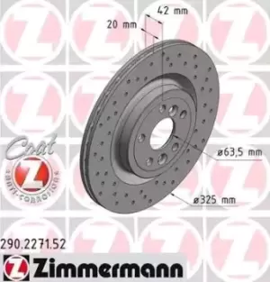 ZIMMERMANN Brake disc LAND ROVER,JAGUAR 290.2271.52 T4A2061,T4N1744,LR090699 Brake rotor,Brake discs,Brake rotors