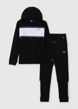 Calvin Klein Kids Ckj Stack Logo Block Hoodie & Bottom Set In Ck Black