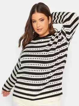 Yours Crop Crochet Stripe Jumper Mono, White, Size 22-24, Women