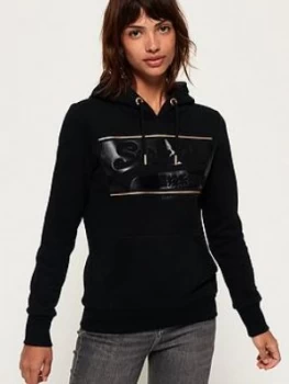 Superdry Vintage Logo Block Embossed Hoodie - Black, Size 8, Women