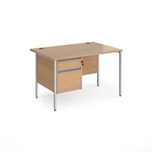 Dams International Straight Desk with Beech Coloured MFC Top and Silver H-Frame Legs and 2 Lockable Drawer Pedestal Contract 25 1200 x 800 x 725mm