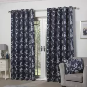 Emma Barclay Butterfly Meadow Eyelet Curtain 66 X 54 Navy, 100% Polyester, W 66 x Drop 54" (168 x 137cm)