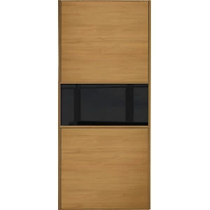 Wickes Sliding Wardrobe Door Fineline Oak Panel and Black Glass - 2220 x 762mm