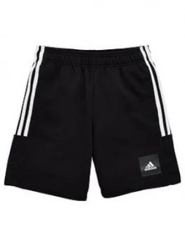 adidas Boys 3 Stripe Shorts - Black, Size 7-8 Years