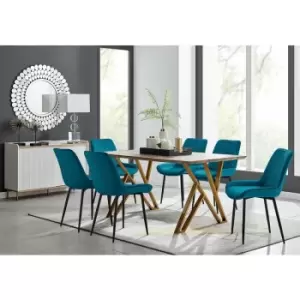 Taranto Oak Effect Dining Table and 6 Blue Pesaro Black Leg Chairs - Blue