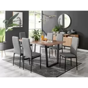 Kylo Brown Wood Effect Dining Table & 6 Grey Milan Black Leg Chairs - Elephant Grey