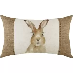 Evans Lichfield Hessian Hare Cushion Cover (30cm x 50cm) (White/Brown) - White/Brown