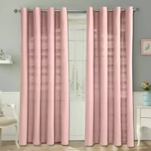 Homecapes Cotton Rajput Ribbed Pink Curtain Pair, 66 x 90' Drop