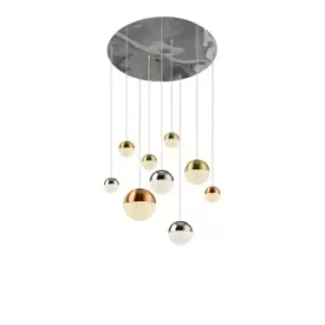 Searchlight Lighting - Searchlight PLANETS - 9 Light Ceiling Pendant, Copper, Chrome, Satin Brass Caps & Crystal Sand