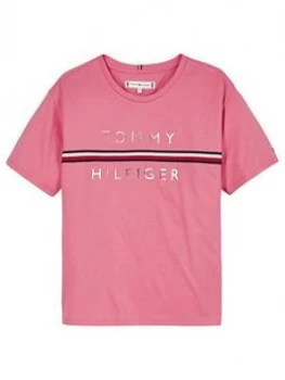 Tommy Hilfiger Girls Short Sleeve Flag Tape T-Shirt, Pink, Size Age: 12 Years, Women