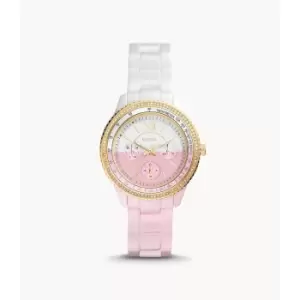 Fossil Womens Stella Multifunction Pink And White Ceramic Watch - Pink / White