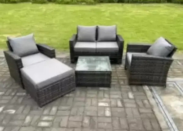 Fimous 4 Seater Outdoor Dark Grey Rattan Lounge Complete Sofa Set with Big Footstool