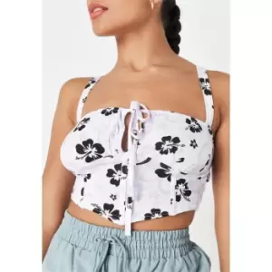 Missguided Petite Floral Print Tie Detail Corset Crop Top - White